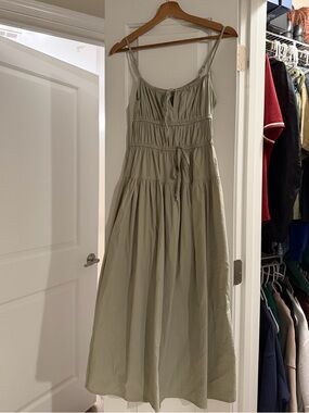 Light Olive Green Tiered Maxi Dress with Tie Waist